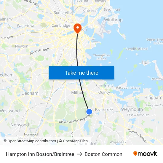 Hampton Inn Boston/Braintree to Boston Common map
