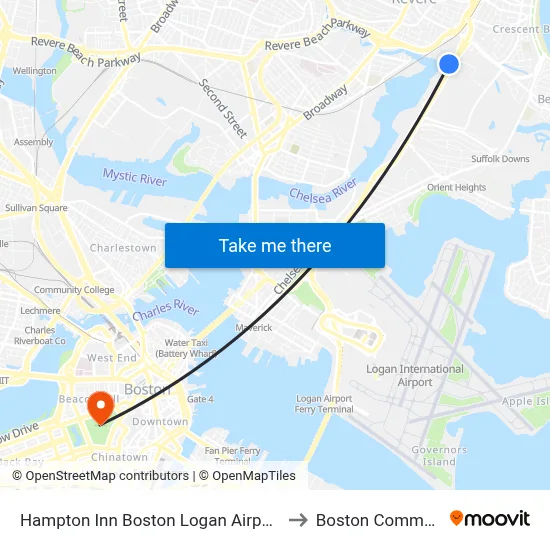 Hampton Inn Boston Logan Airport to Boston Common map