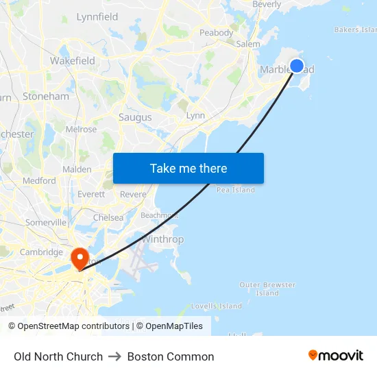 Old North Church to Boston Common map