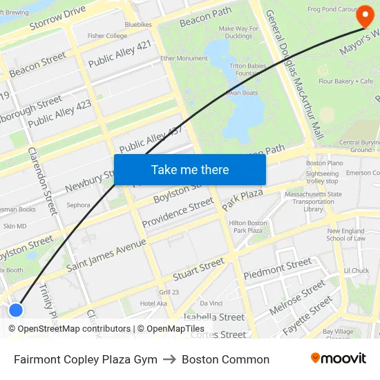 Fairmont Copley Plaza Gym to Boston Common map