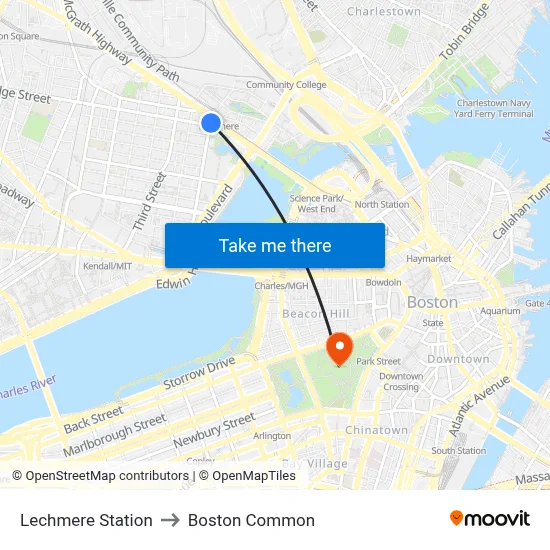 Lechmere Station to Boston Common map