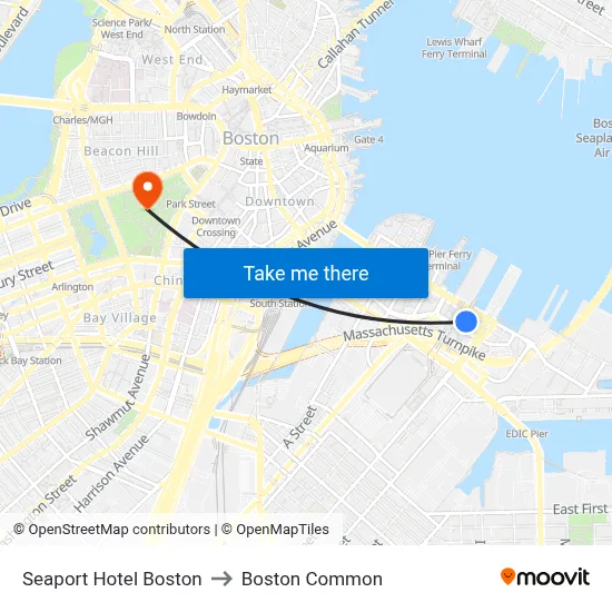 Seaport Hotel Boston to Boston Common map