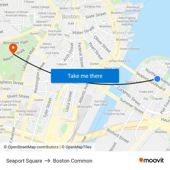 Seaport Square to Boston Common map