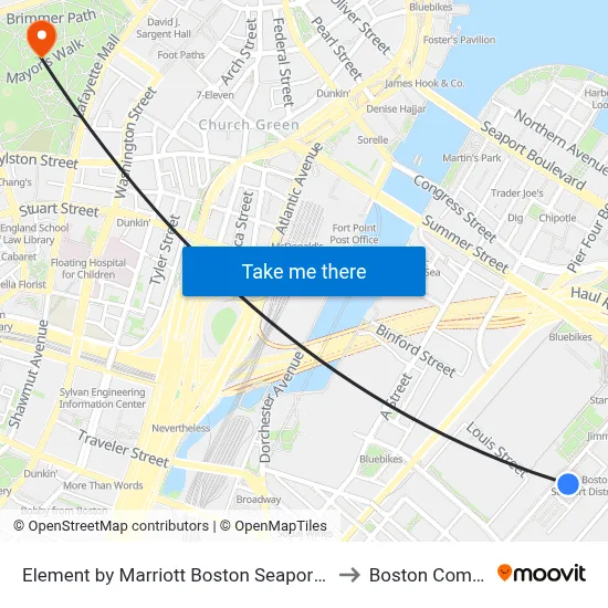 Element by Marriott Boston Seaport District to Boston Common map