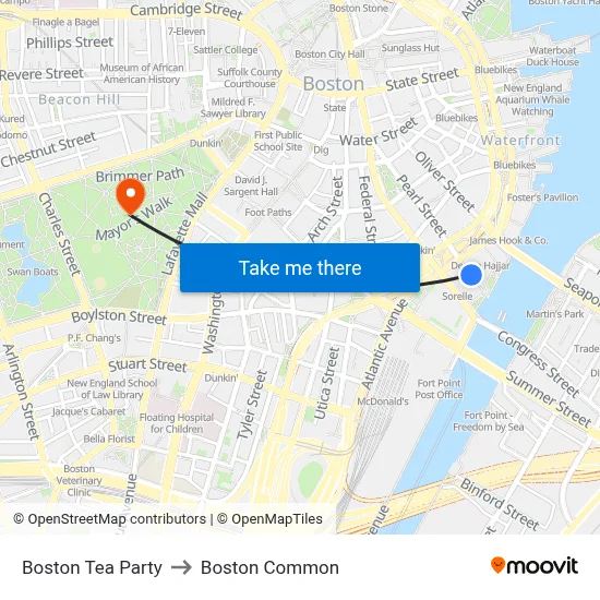 Boston Tea Party to Boston Common map