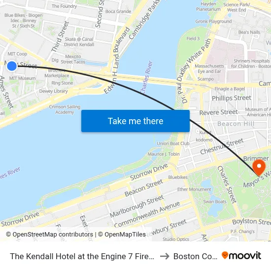 The Kendall Hotel at the Engine 7 Firehouse, Cambridge to Boston Common map