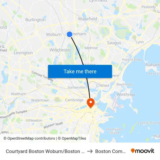 Courtyard Boston Woburn/Boston North to Boston Common map