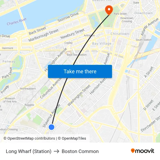 Long Wharf (Station) to Boston Common map
