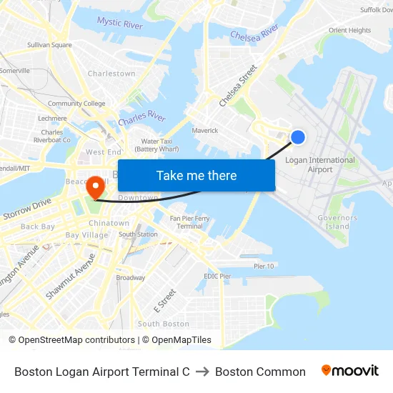 Boston Logan Airport Terminal C to Boston Common map