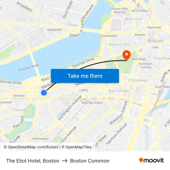 The Eliot Hotel, Boston to Boston Common map