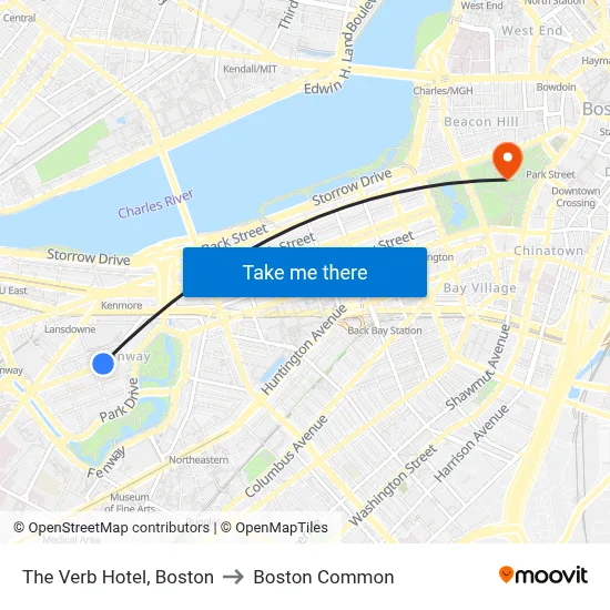 The Verb Hotel, Boston to Boston Common map