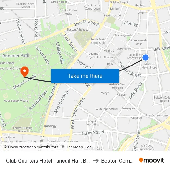 Club Quarters Hotel Faneuil Hall, Boston to Boston Common map