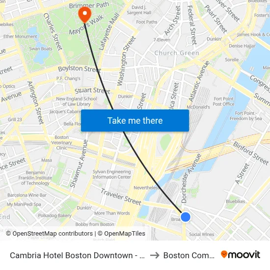Cambria Hotel Boston Downtown - Seaport to Boston Common map