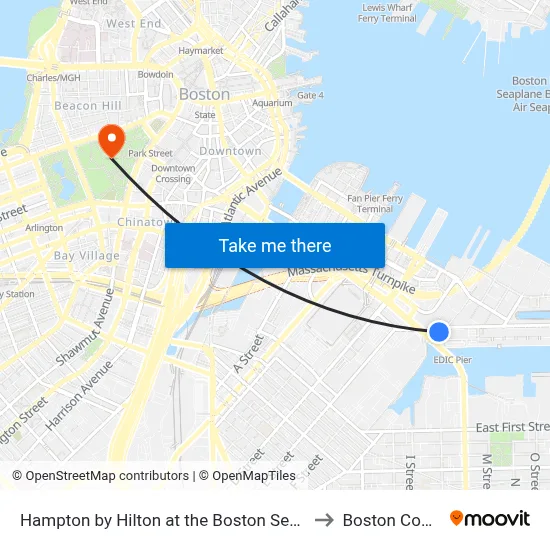 Hampton by Hilton at the Boston Seaport District to Boston Common map