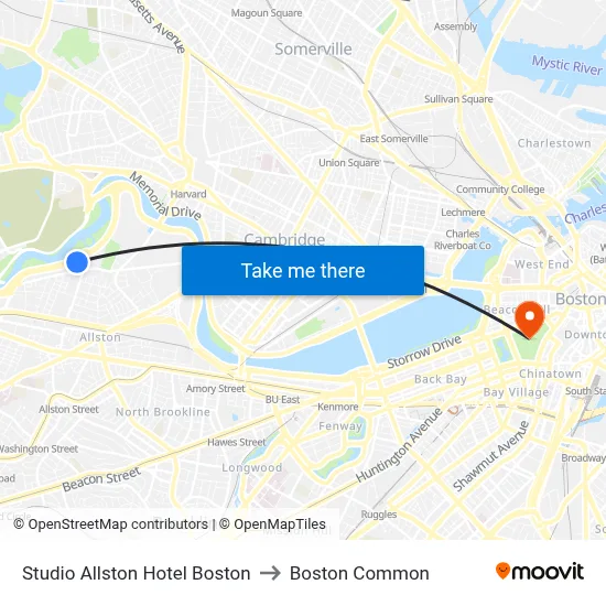 Studio Allston Hotel Boston to Boston Common map