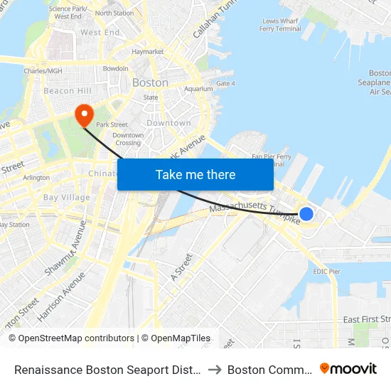 Renaissance Boston Seaport District to Boston Common map