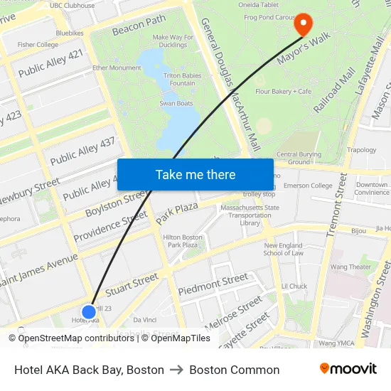 Hotel AKA Back Bay, Boston to Boston Common map