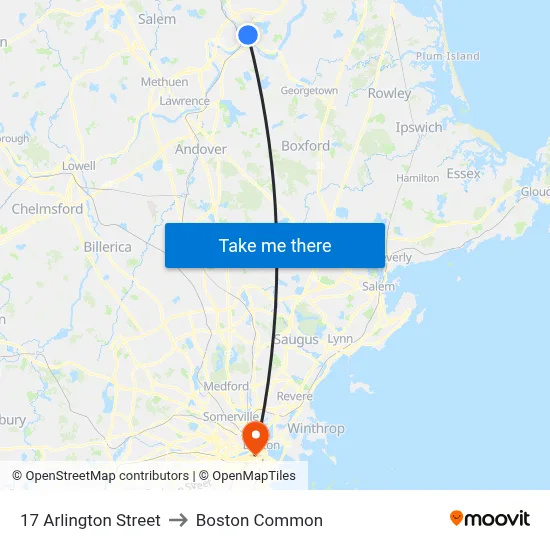 17 Arlington Street to Boston Common map