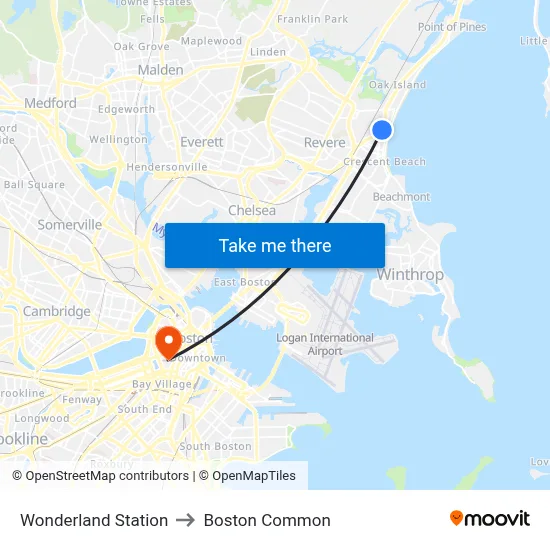 Wonderland Station, 1300 North Shore to Boston Common map