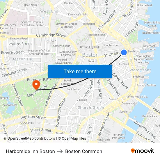 Harborside Inn Boston, 185 State St to Boston Common map