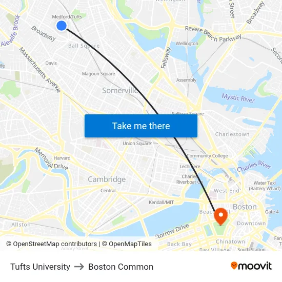 Tufts University, 40 Talbot Ave to Boston Common map
