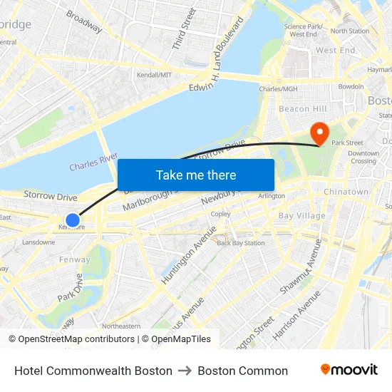 Hotel Commonwealth Boston to Boston Common map