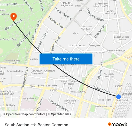 South Station to Boston Common map