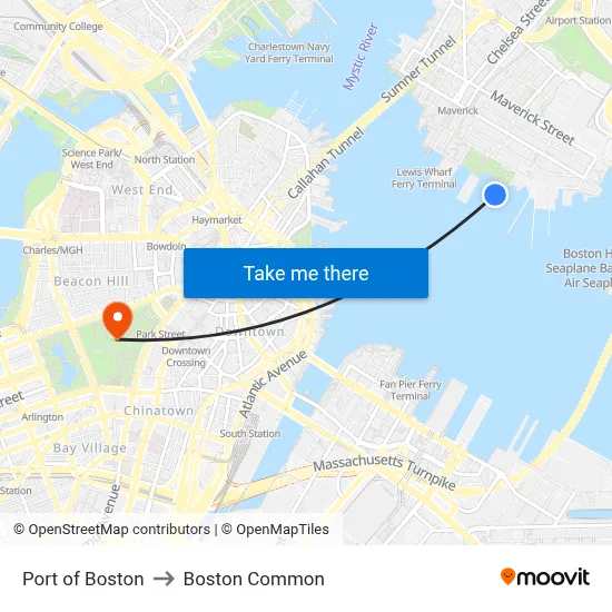Port of Boston to Boston Common map