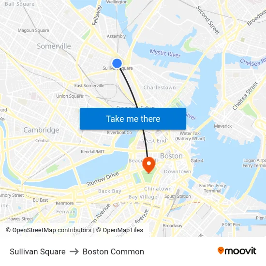 Sullivan Square to Boston Common map