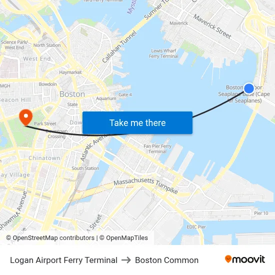 Logan Airport Ferry Terminal to Boston Common map