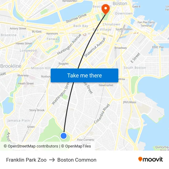 Franklin Park Zoo to Boston Common map