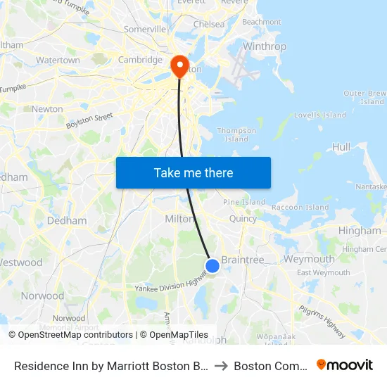 Residence Inn by Marriott Boston Braintree to Boston Common map