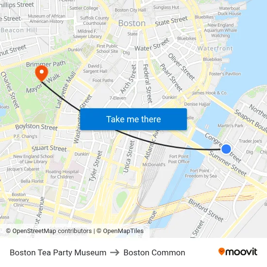 Boston Tea Party Museum to Boston Common map