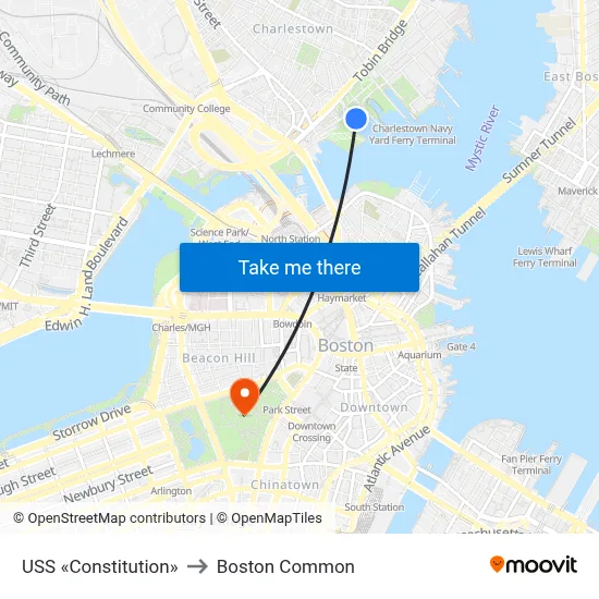 USS «Constitution» to Boston Common map