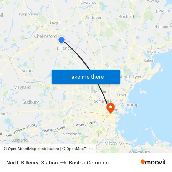 North Billerica Station to Boston Common map