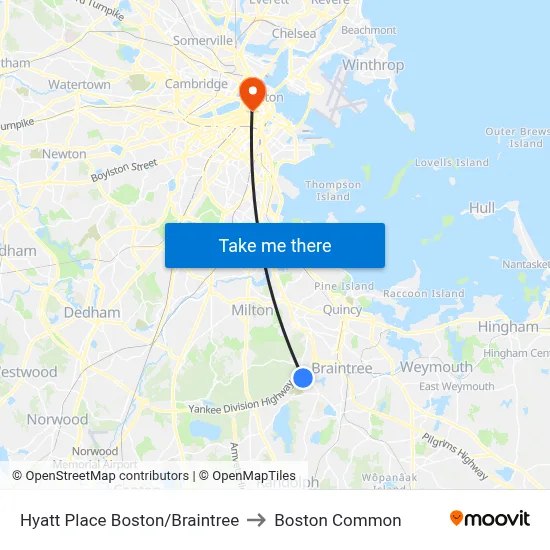 Hyatt Place Boston/Braintree to Boston Common map