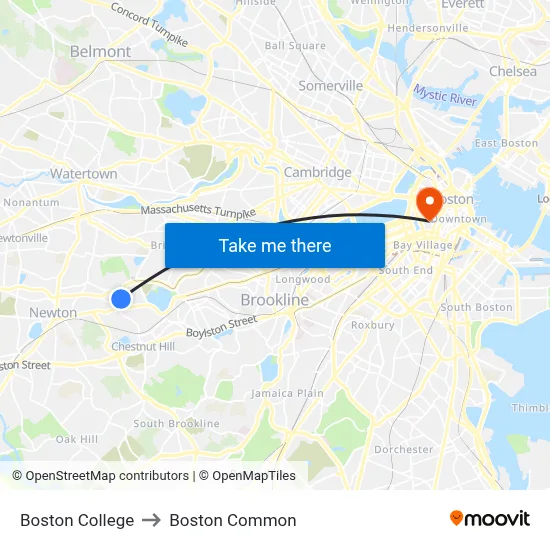 Boston College to Boston Common map
