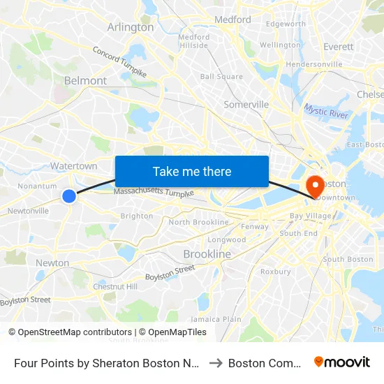 Crowne Plaza Boston Newton to Boston Common map