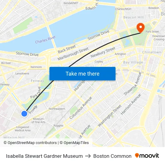 Isabella Stewart Gardner Museum to Boston Common map