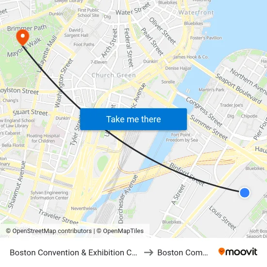 Boston Convention & Exhibition Center to Boston Common map