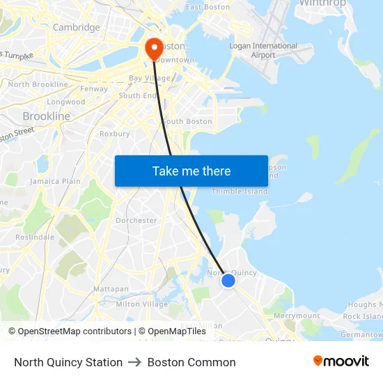North Quincy Station to Boston Common map