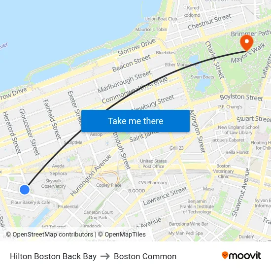 Hilton Boston Back Bay to Boston Common map