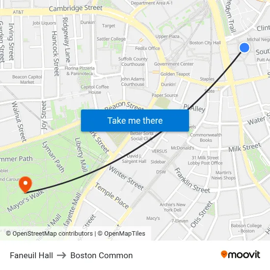 Faneuil Hall to Boston Common map