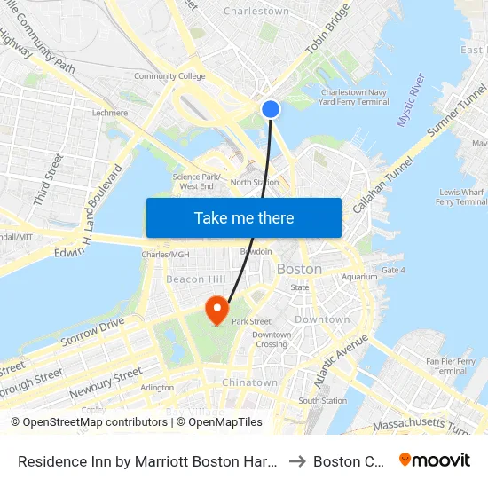 Residence Inn by Marriott Boston Harbor on Tudor Wharf to Boston Common map