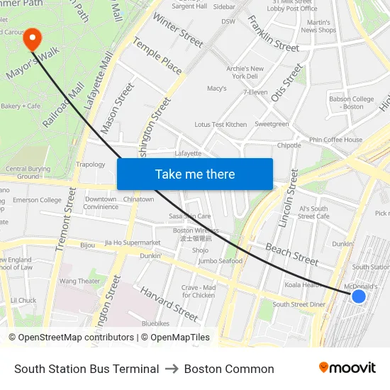 South Station Bus Terminal to Boston Common map