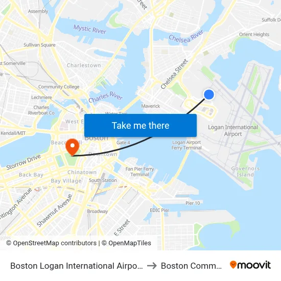 Boston Logan International Airport to Boston Common map