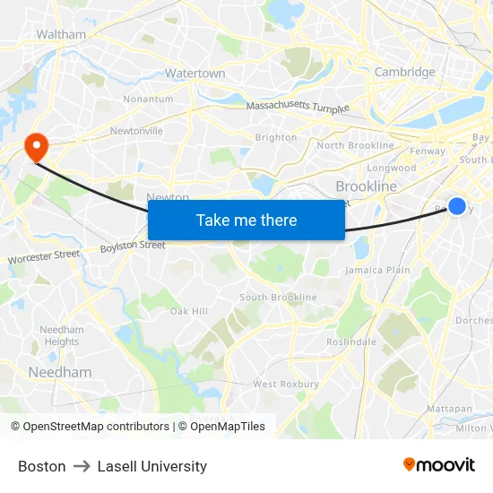 Boston to Lasell University map