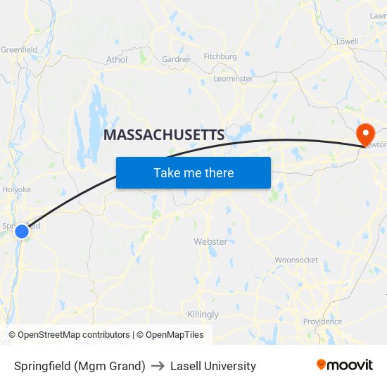 Springfield (Mgm Grand) to Lasell University map