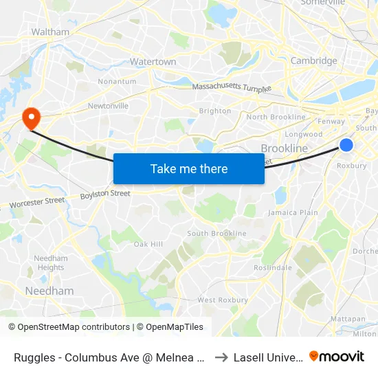 Ruggles - Columbus Ave @ Melnea Cass Blvd to Lasell University map
