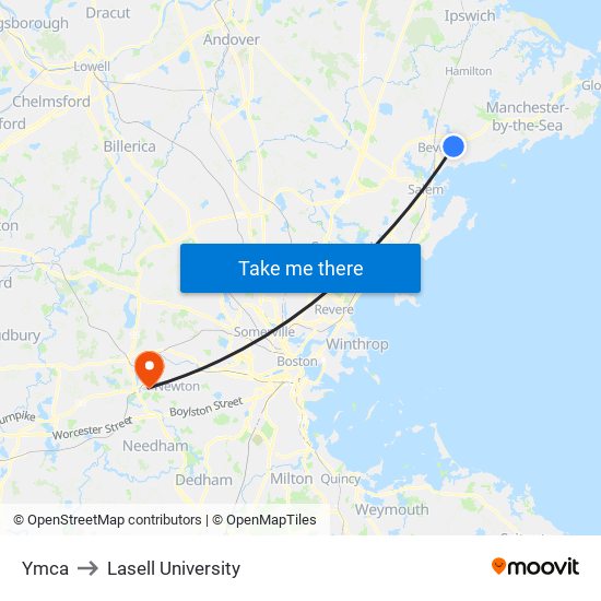 Ymca to Lasell University map